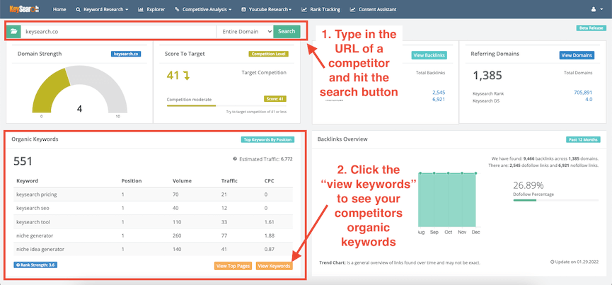Keysearch explorer used to find competitor's keywords | JK Nutrition Consulting