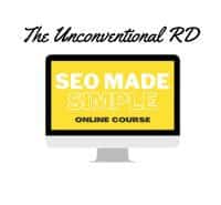 Computer Screen with yellow background saying "The Unconventional RD SEO Made Simple Course" | Resources for Nutrition Professionals | JK Nutrition Consulting