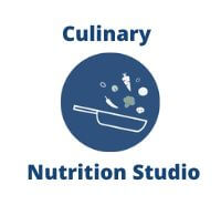 Culinary Nutrition Graphic says "Culinary Nutrition Studio" with a wooden counter kitchen and blue image of a pan with food coming out of it | JK Nutrition Consulting