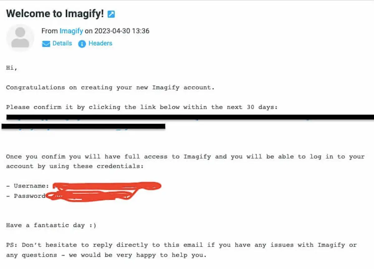 Steps on how to activate the Imagify account 1 of 6: The email with the website link to activate your Imagify acount | images optimized for web | JK Nutrition Consulting