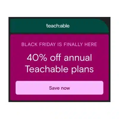 Teachable Black Friday Deal 2023 40% off annual plans | JK Nutrition Consulting