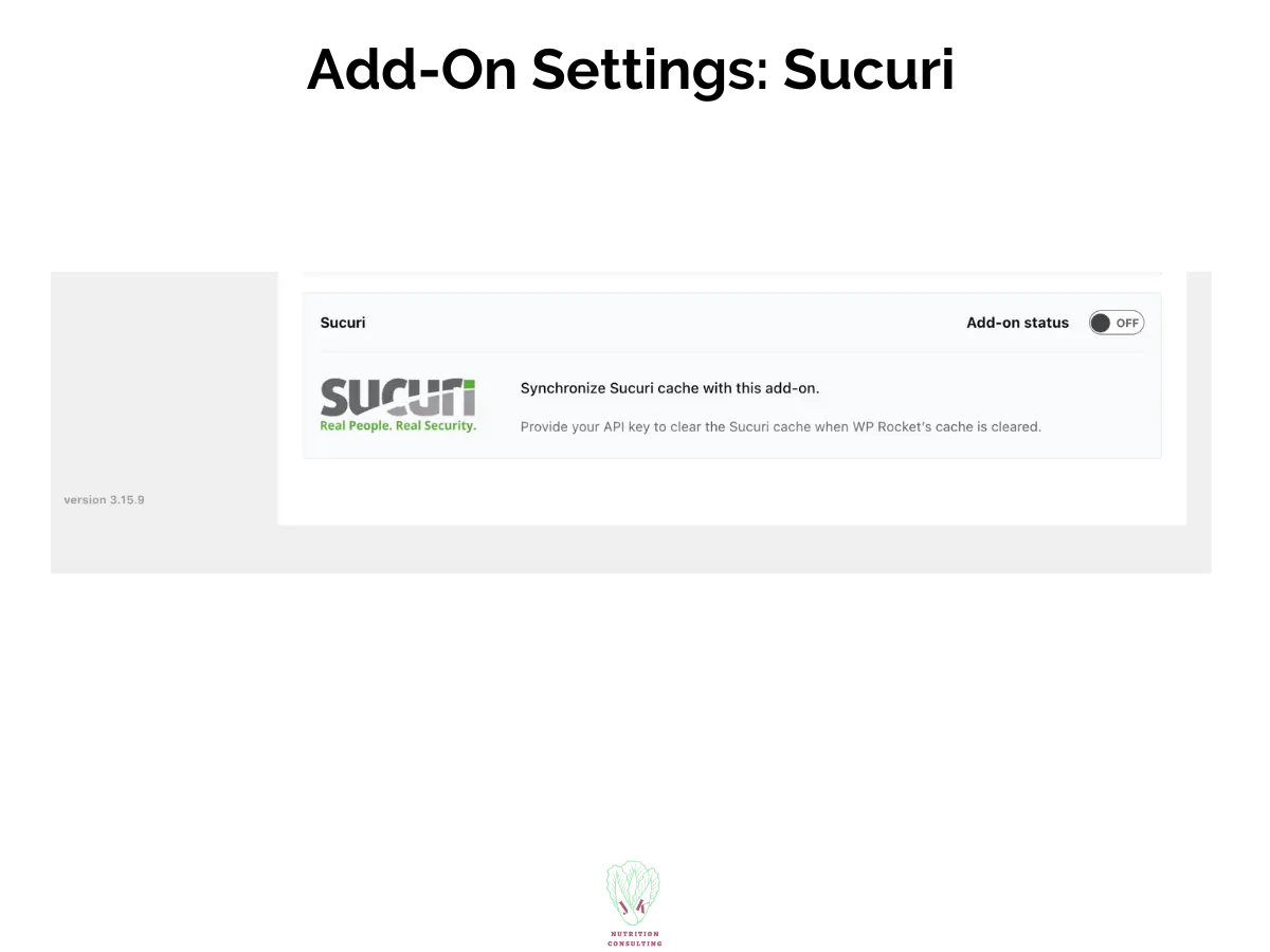 Add-on Settings sucuri | WP Rocket Review | JK Nutrition Consulting