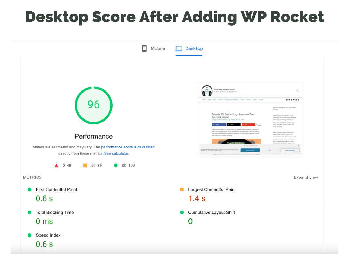 Desktop Score Before Adding WP Rocket | WP Rocket Review | JK Nutrition Consulting