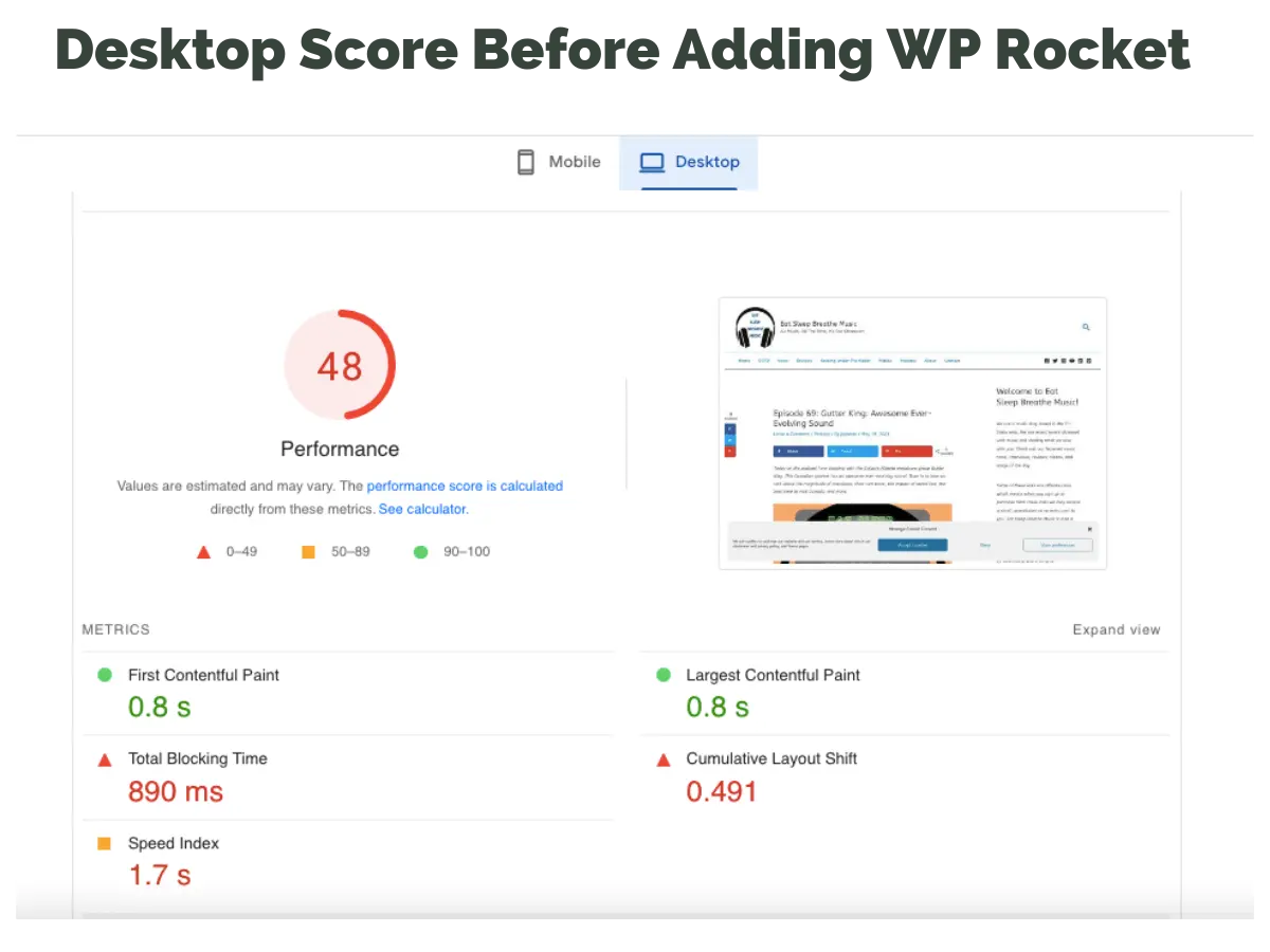 Desktop Score After Adding WP Rocket | WP Rocket Review | JK Nutrition Consulting