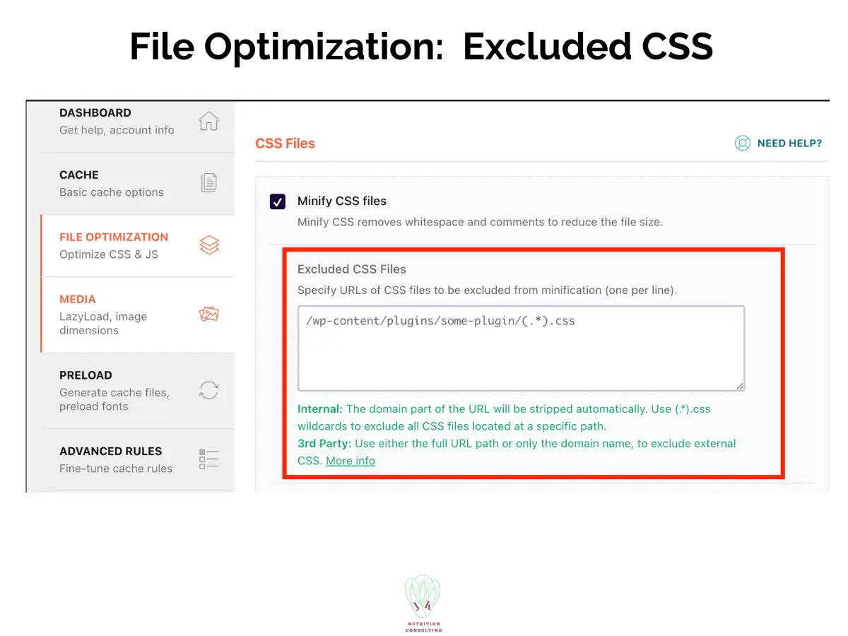 File Optimization: Excluded CSS of those files that are minified | WP Rocket Review | JK Nutrition Consulting